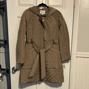 Cole Haan Quilted Hooded Belted Coat — Taupe
